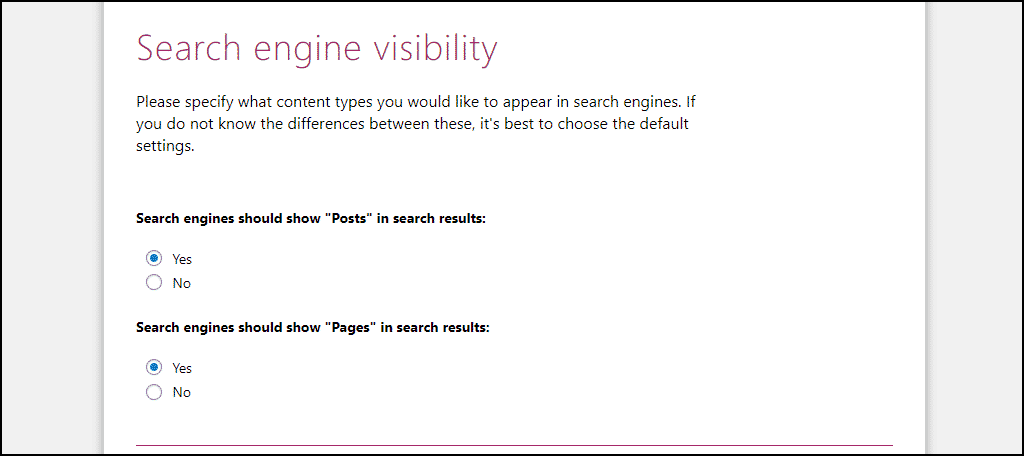 Configuración de visibilidad del motor de búsqueda de Yoast SEO