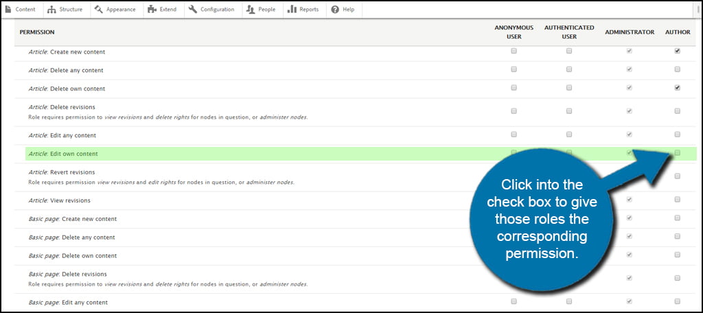 Drupal Access Control Check Box