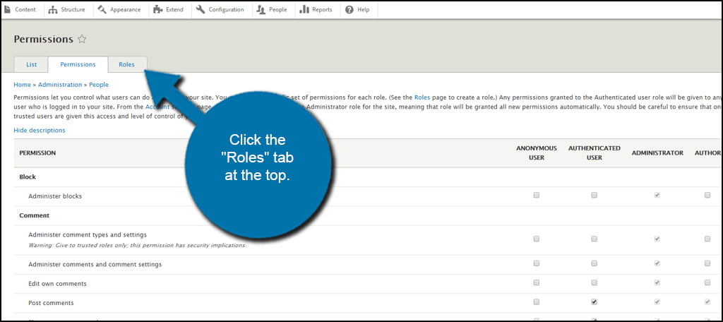 Drupal Access Control Roles