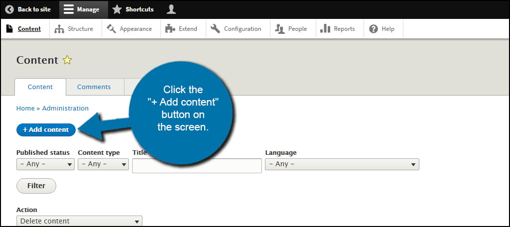 Drupal Click Add Content