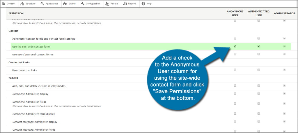 Drupal Contact Form Permissions