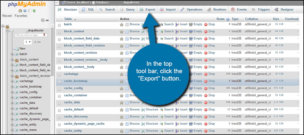 Drupal Database Export