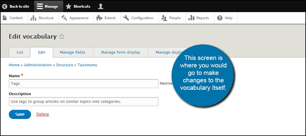 Drupal Edit Vocabulary