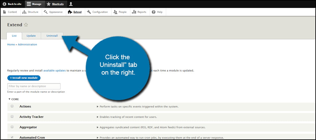 Drupal Extend Uninstall