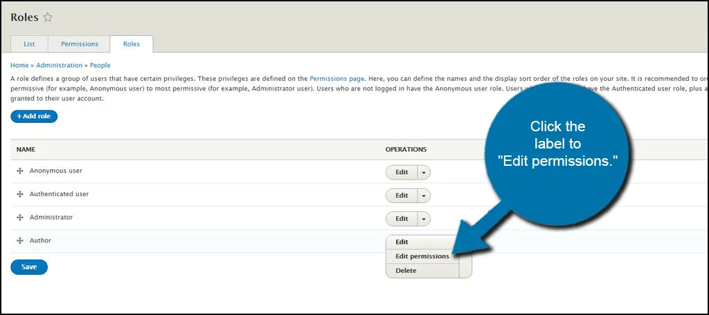 Permisos de roles de Drupal