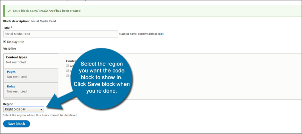 Drupal Save Code Block