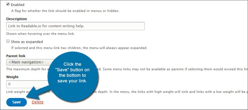 Drupal Save Menu Link