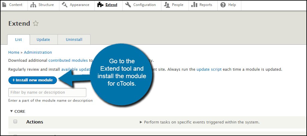 Install cTools Module to install panels in Drupal