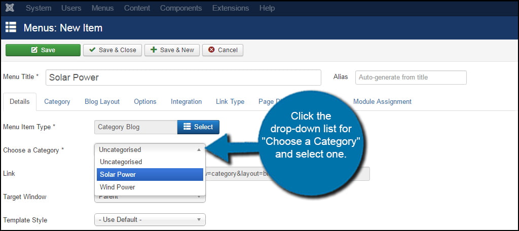 Joomla Choose Category