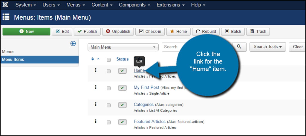 Joomla Home Menu