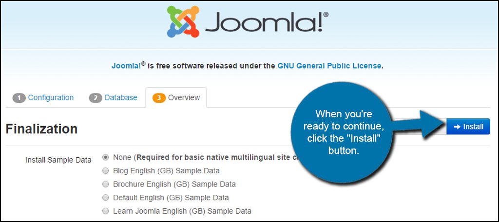 Joomla Install Button