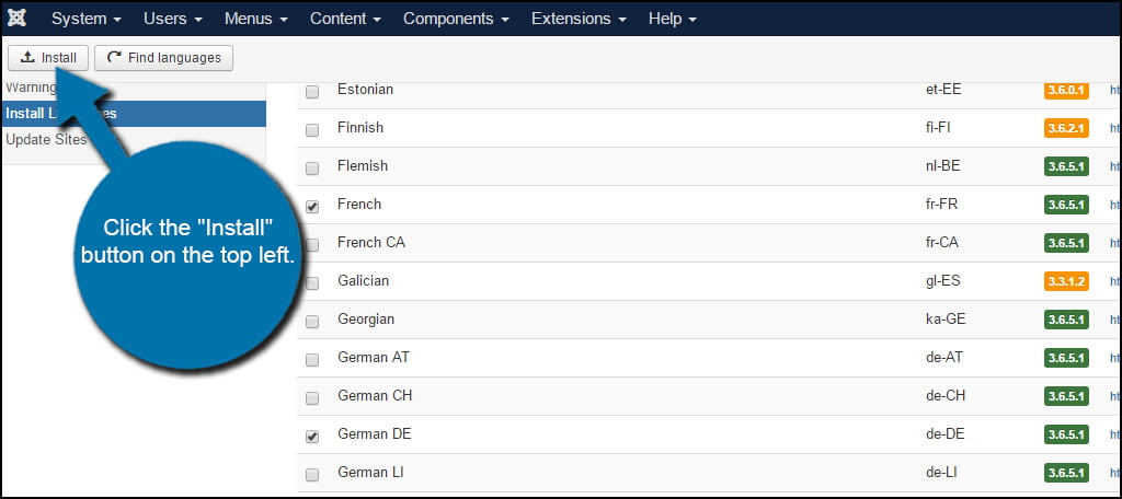 Joomla Install Language