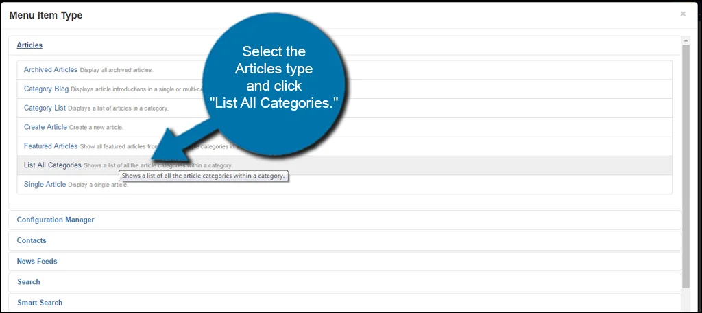 Joomla List All Categories