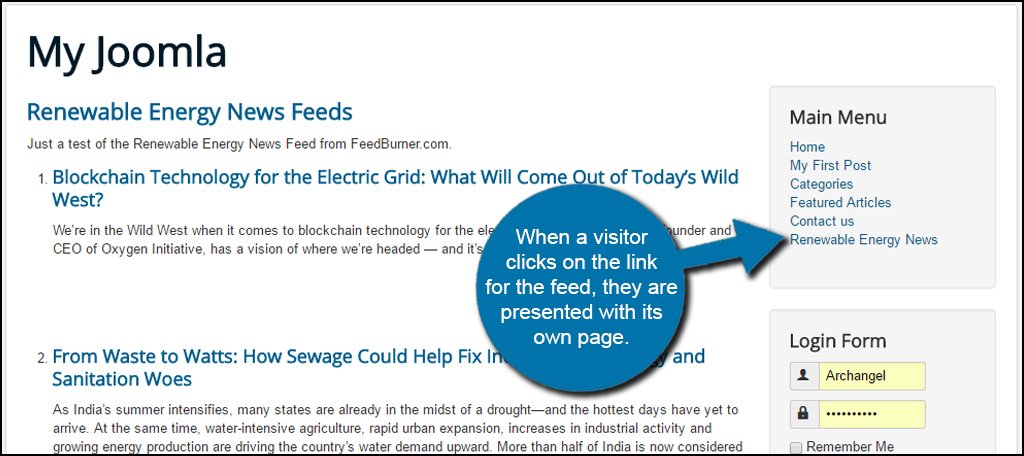Joomla News Feed Page