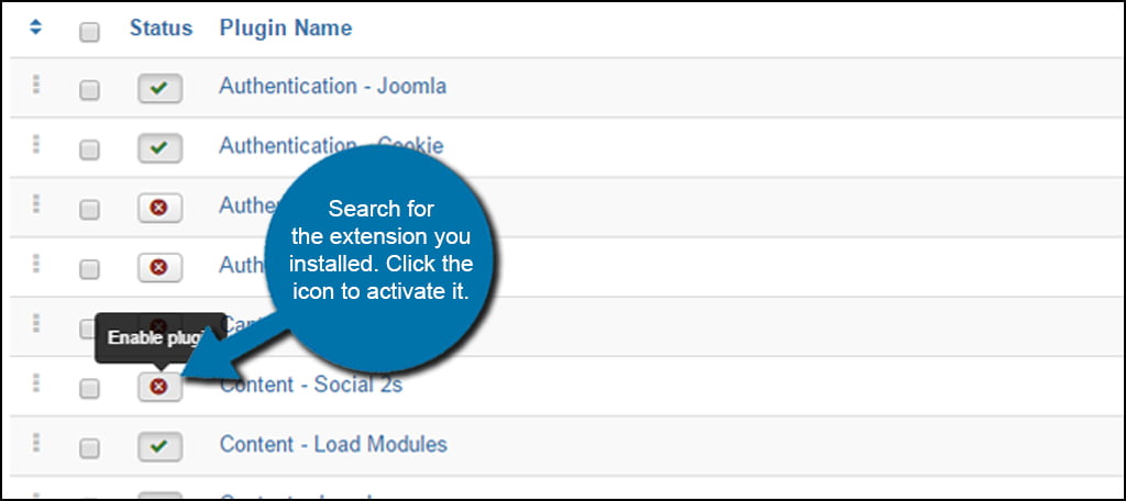 Joomla Plugin Activate