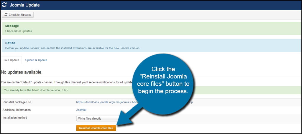 Joomla Reinstall Core Files