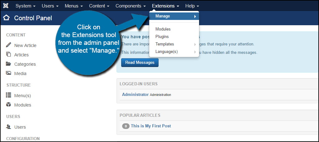 Joomla Remove Extension Manage