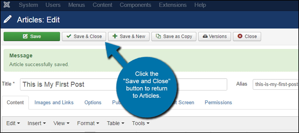 Joomla Save and Close