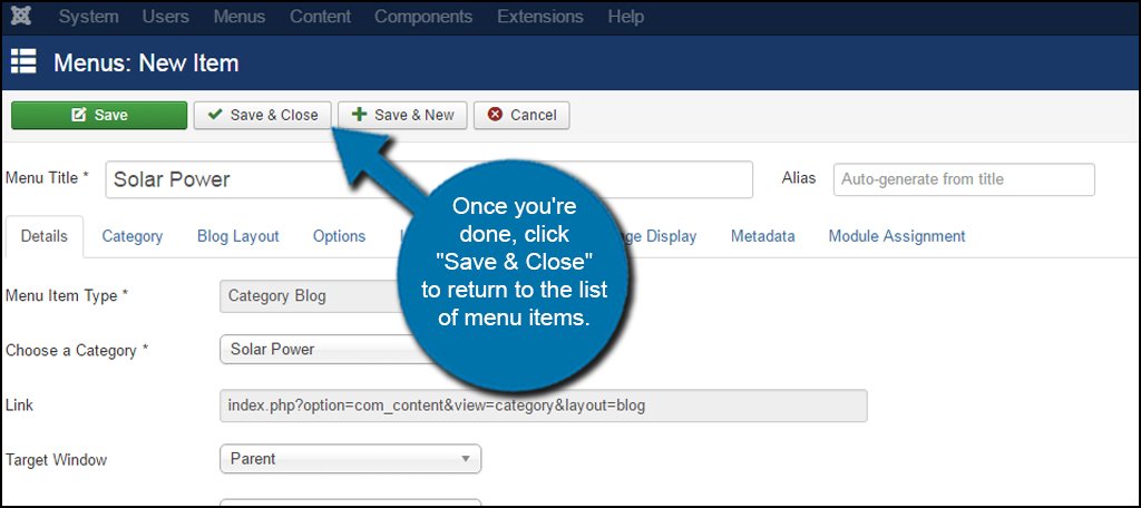 Joomla Submenu Item Save