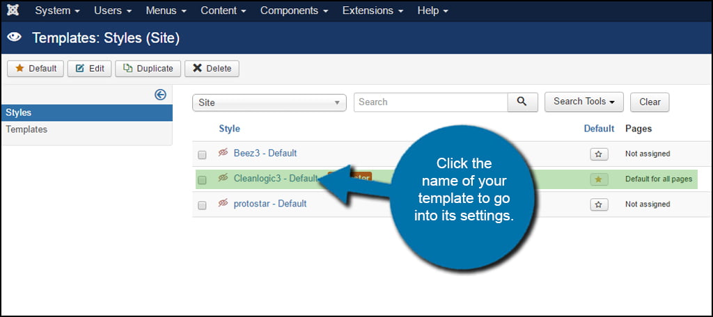 Joomla Template Settings