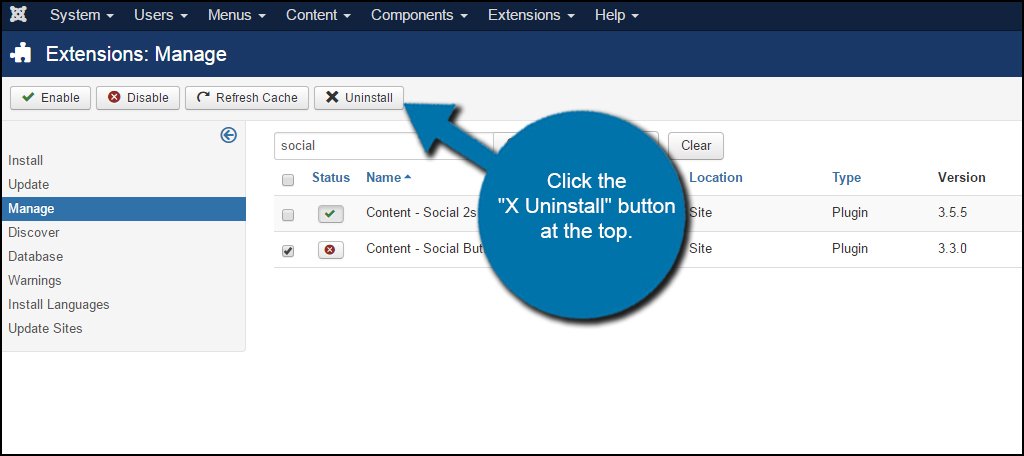 Joomla Uninstall Button