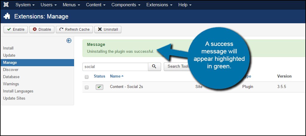 Joomla Uninstall Success