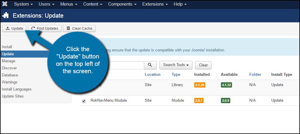 Joomla Update Button