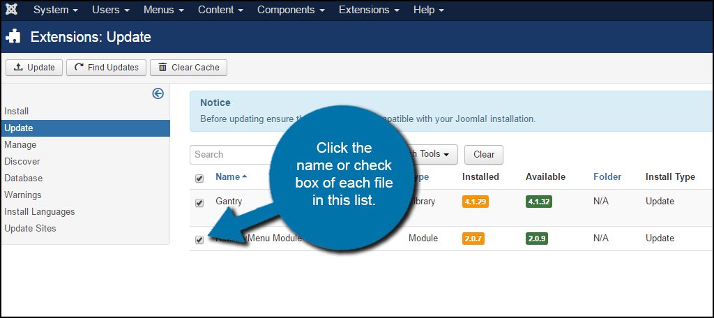 Joomla Update Select