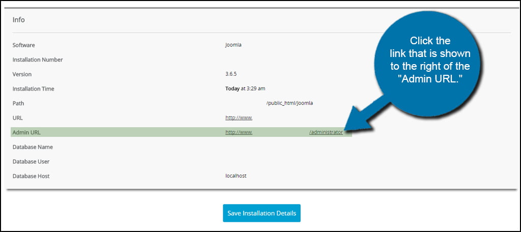 Softaculous Joomla Admin Link