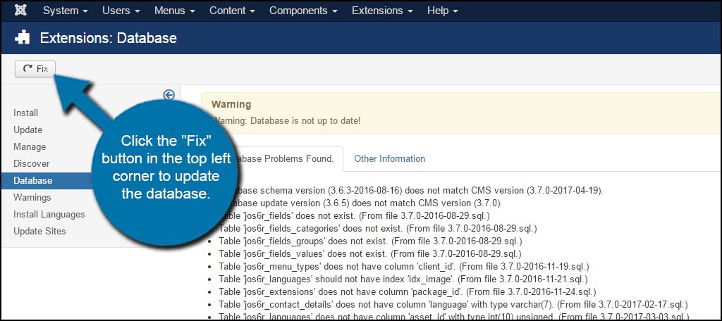 Fix Joomla Database