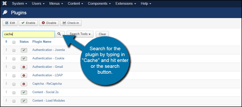 Joomla Cache Search