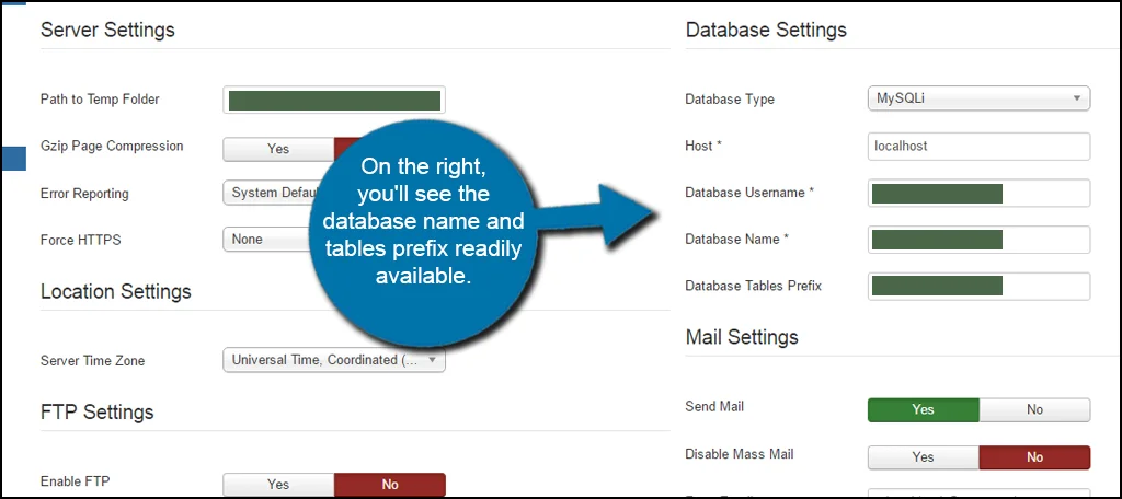 Nombre de la base de datos de Joomla