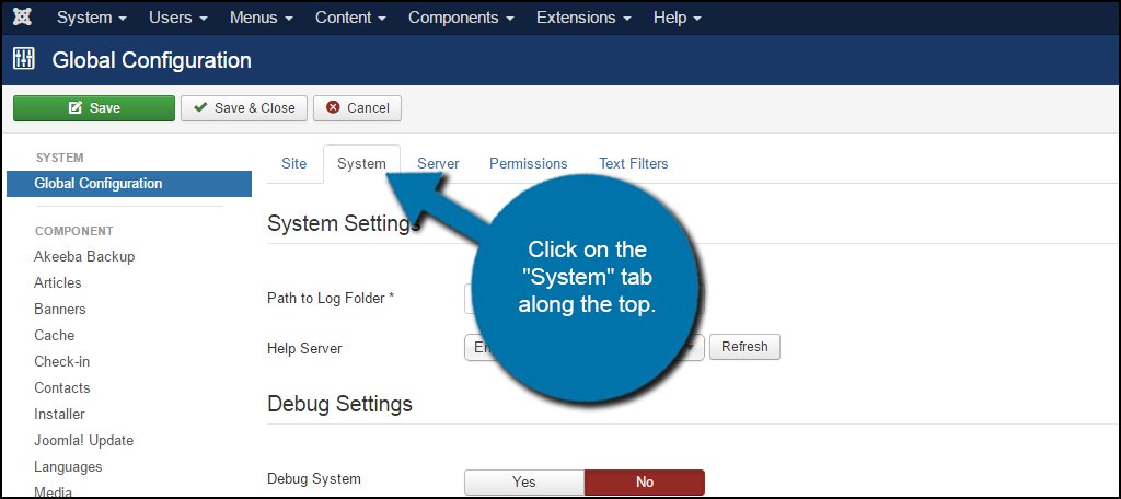 Joomla System Settings