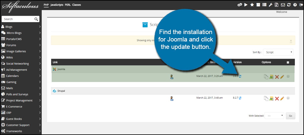 Joomla Update Button