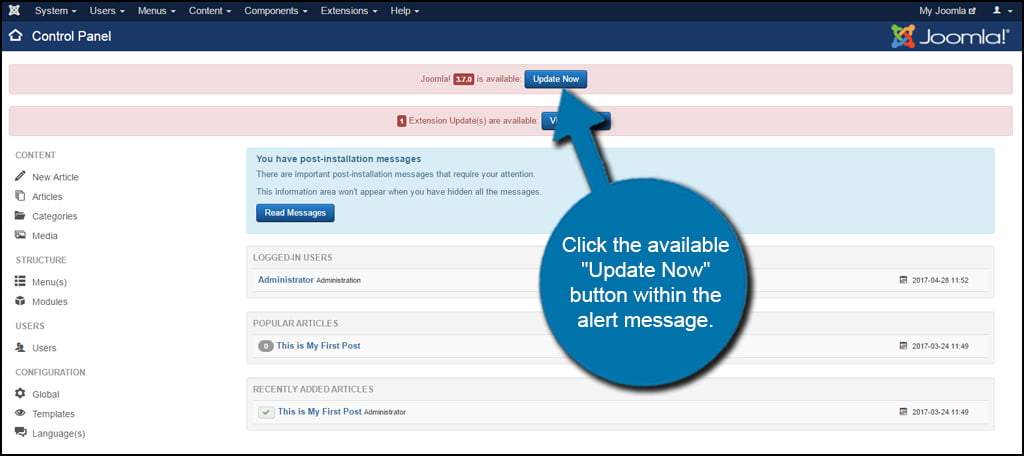 Joomla Update Now