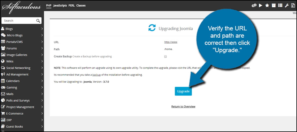 Softaculous Upgrade Joomla