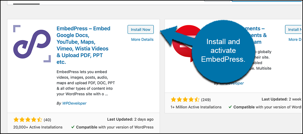 Install and activate EmbedPress