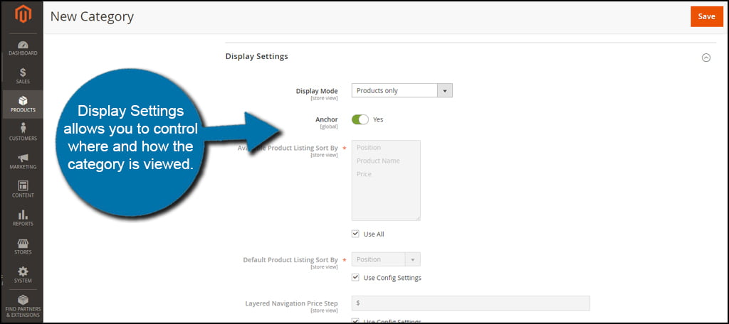 Magento Category Display Settings