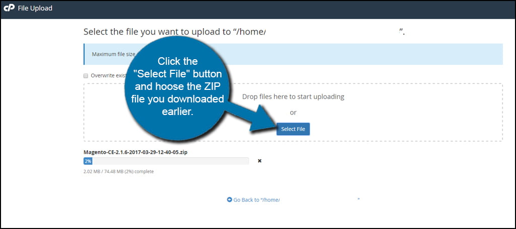 manually install magento by Uploading the Magento ZIP