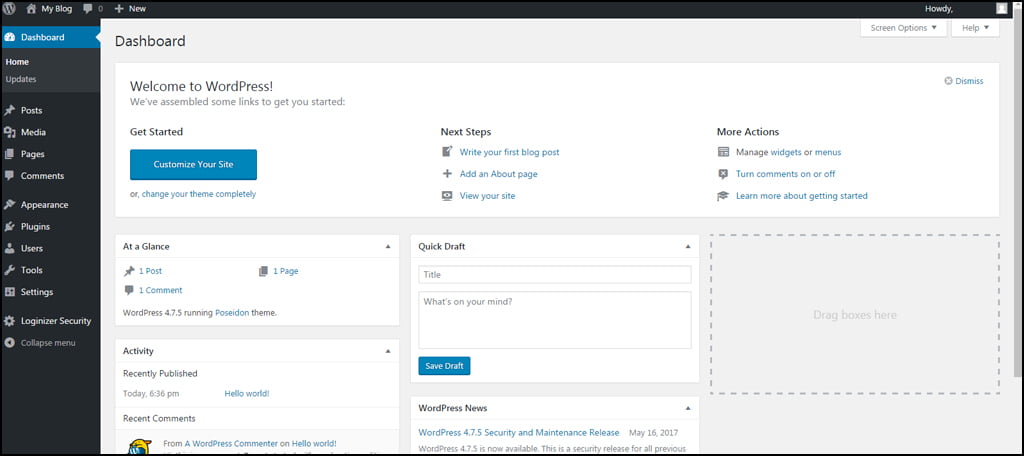 Wordpress dashboard -adding content