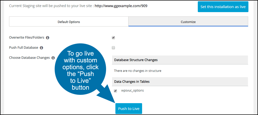 go live with custom options