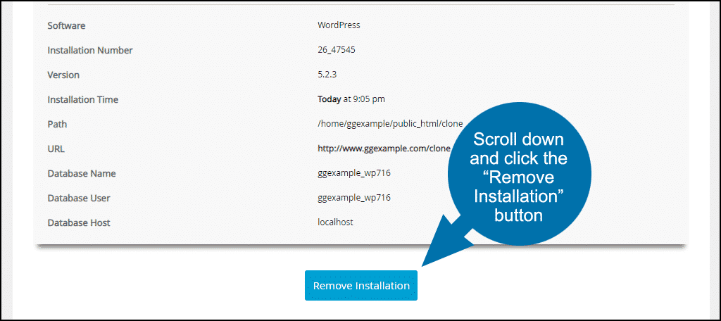 click the "Remove Installation" button