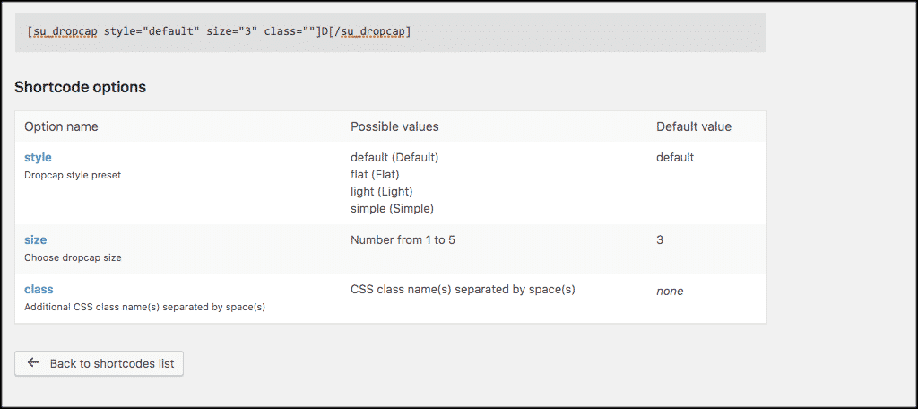 Shortcode style options