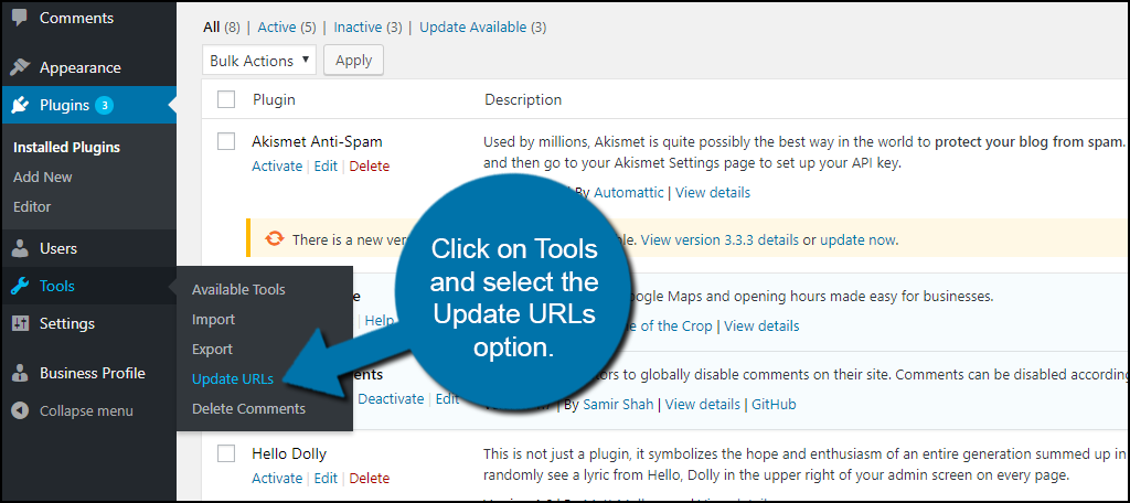 Click on Tools and select the Update URLs option.