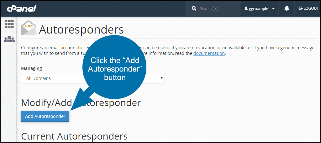 creating email autoresponders in cPanel, step 2