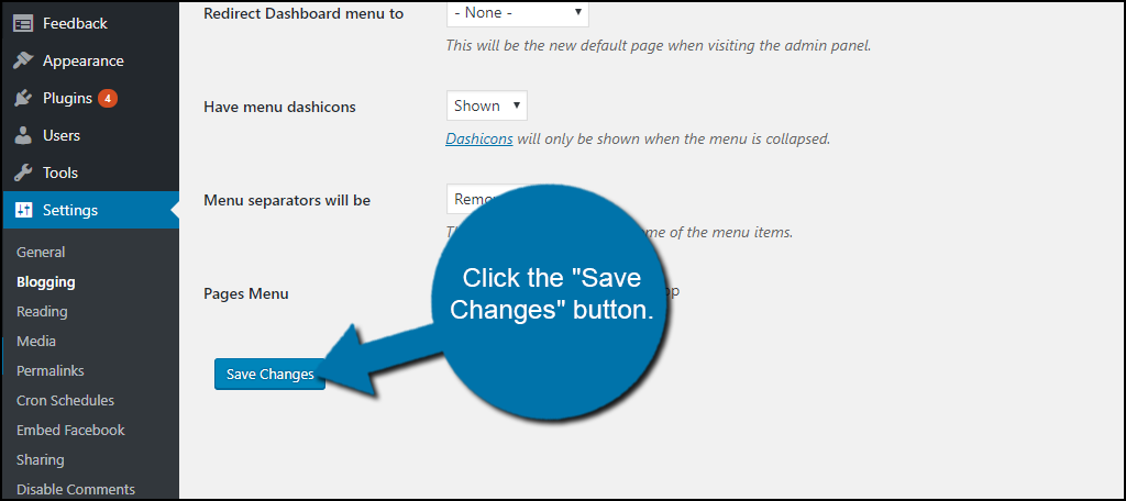 click the "Save Changes" button.