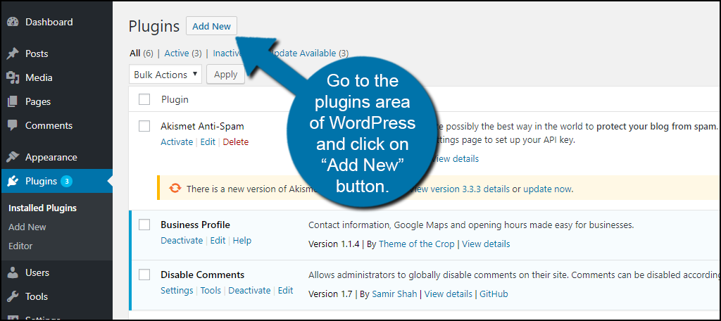Go to the plugin area of WordPress and click on the "Add New" button.