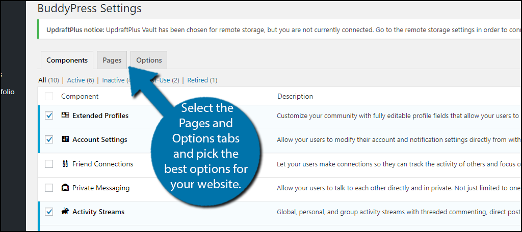 go through the Pages and Options tabs and pick the best options for your website. 