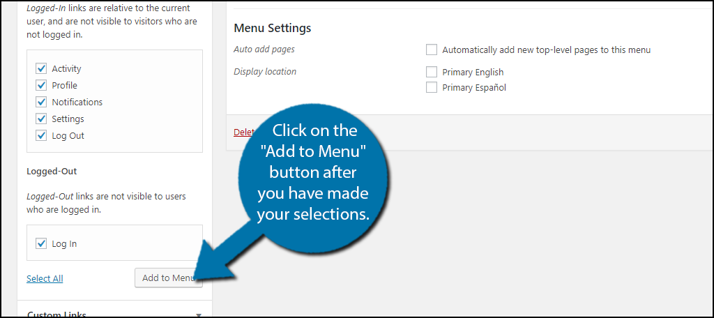 click on the "Add to Menu" button.