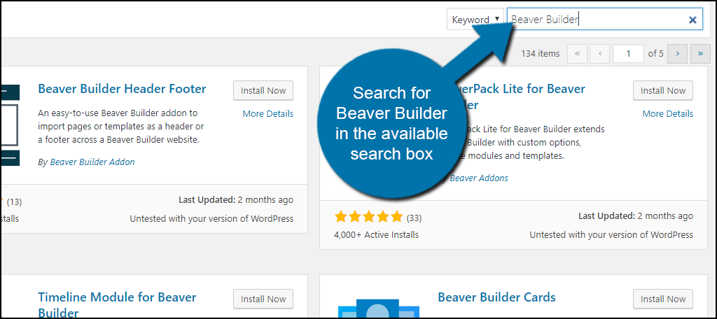 Search for Beaver Builder in the available search box.